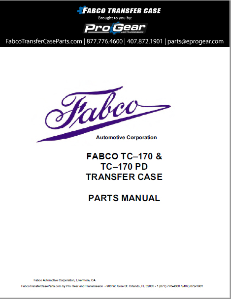 Fabco TC-170 Transfer Case Parts Manual
