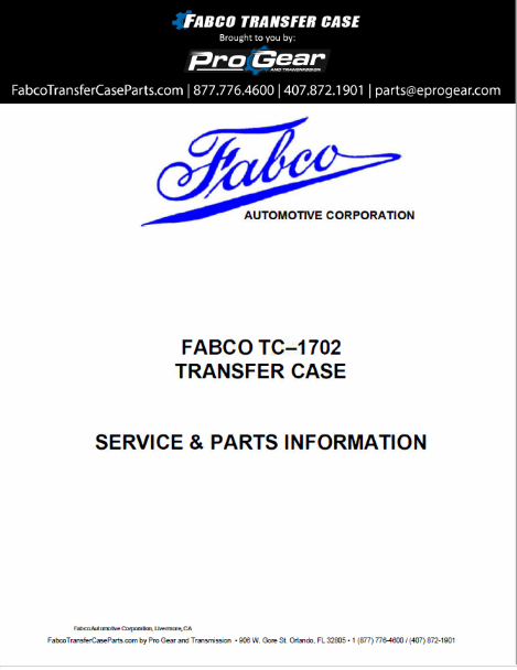 Fabco TC-170 Transfer Case Parts Manual
